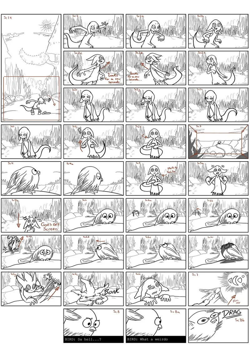 Storyboard de The bird, the lizard and the voice in the cave